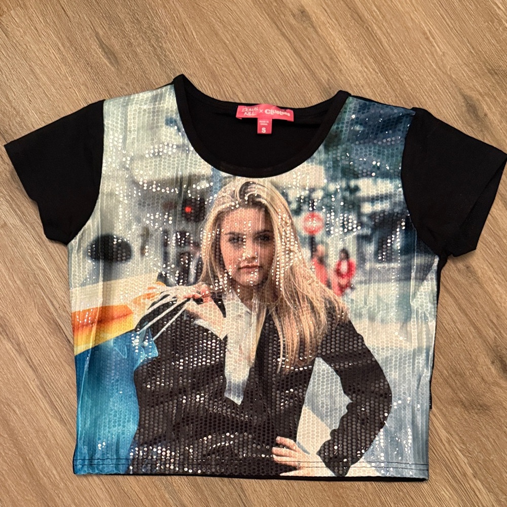 Dolls Kill x Clueless Black Sequin Graphic Crop Top
